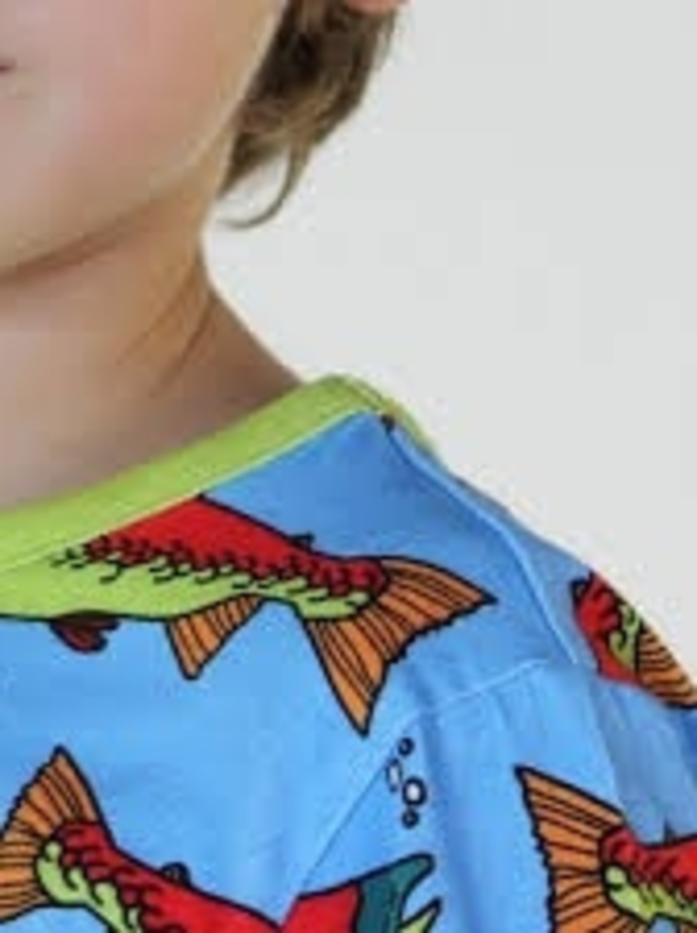 Kids- Smafolk- Blue Fish-Print Top - Lime Trim